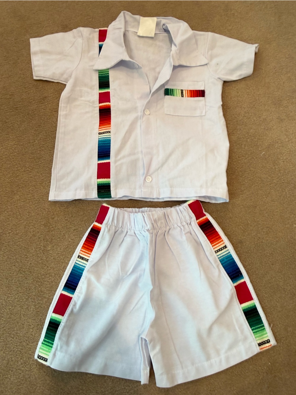 Kids White Cotton Shorts Set with Colorful Stripe Trim